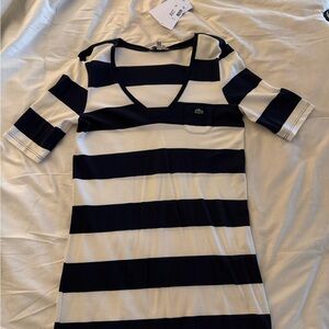 Lacoste Navy and White Striped Top